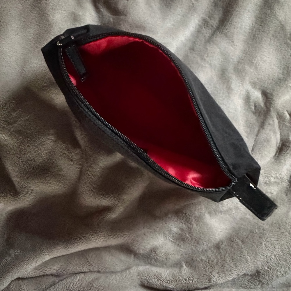 Black Lancôme Cosmetic Bag with Red Flower Accent - Picture 3 of 3